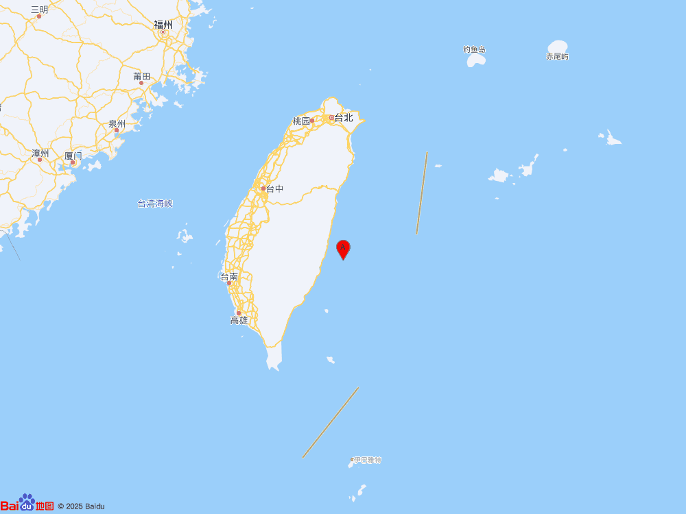 台湾台东县海域（北纬23.33度，东经121.72度）发生5.8级地震